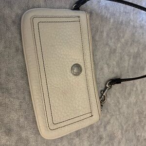 Coach White Leather Wristlet with Black Accents